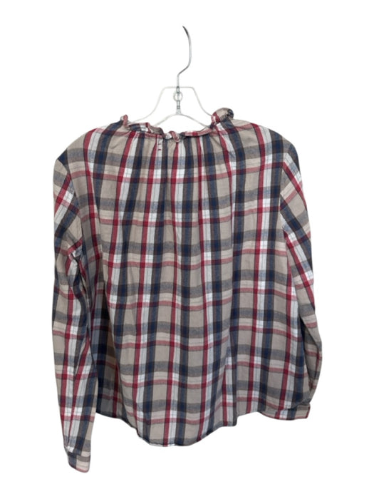 XiRENA Size S Red & Taupe Cotton Long Balloon Sleeve Plaid V Neck Top Red & Taupe / S