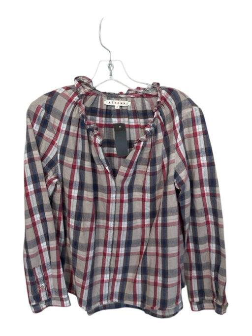 XiRENA Size S Red & Taupe Cotton Long Balloon Sleeve Plaid V Neck Top Red & Taupe / S