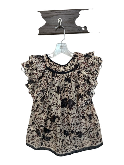 Ulla Johnson Size 2 Cream & Maroon Cotton Blend Flutter Sleeves Botanical Top Cream & Maroon / 2