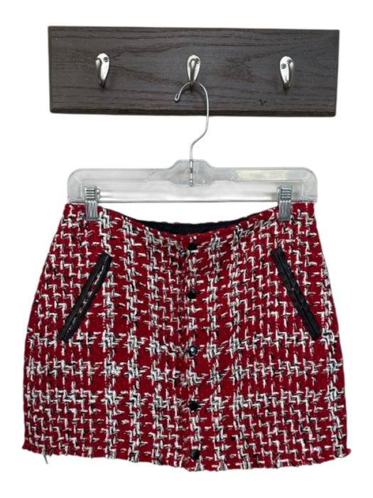 Rag & Bone Size 4 Red & White Wool Blend Tweed Snap buttons Faux Leather Skirt Red & White / 4