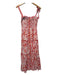 Poupette St. Barth Size M Pink & Red Viscose Rouched Botanical Midi Dress Pink & Red / M