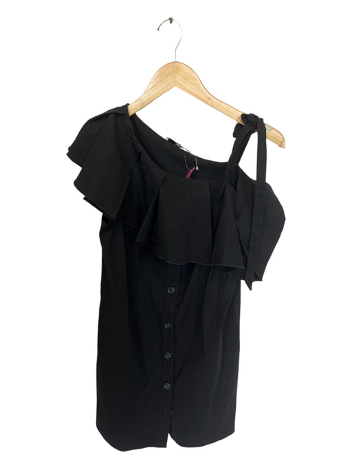 Sea New York Size 4 Black Linen Blend One Shoulder Ruffles Button Down Dress Black / 4