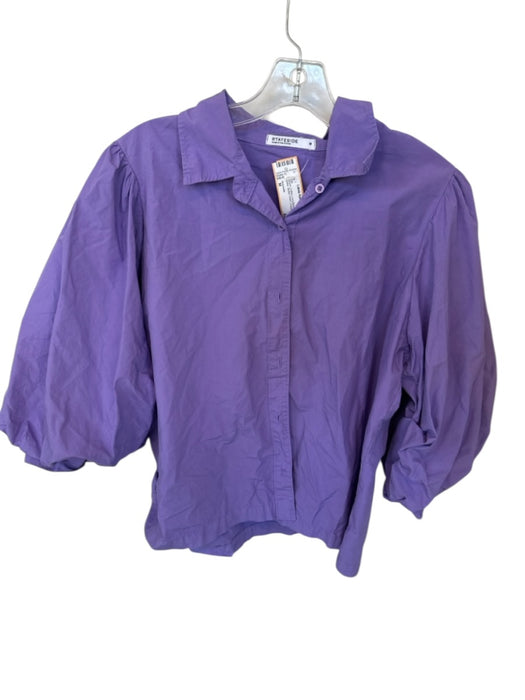 Stateside Size M Purple Cotton Long Balloon Sleeve Collar Button Down Top Purple / M