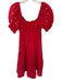 Size M Red & White Cotton Short Balloon Sleeve Cotton Back Midi Dress Red & White / M