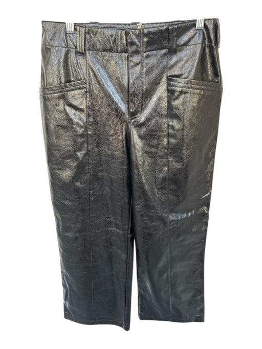 Free People Size 10 Black Vegan Leather Patent High Waist Wide Leg Pants Black / 10