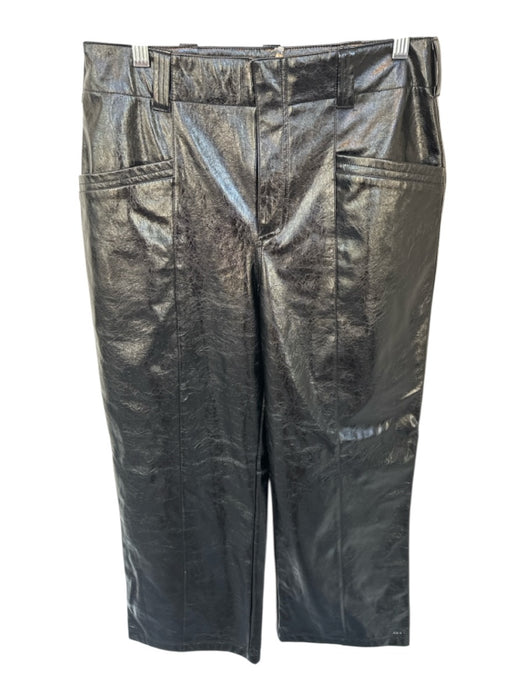 Free People Size 10 Black Vegan Leather Patent High Waist Wide Leg Pants Black / 10