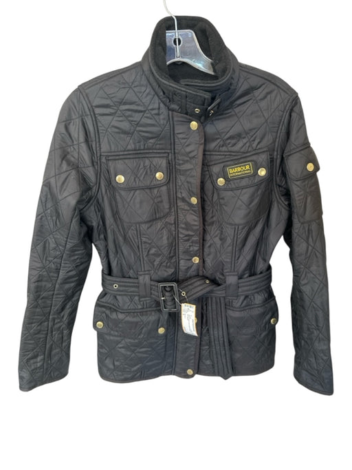 Barbour Size 8 Black Fleece Lined Quilted Belted Full Zip Jacket Black / 8