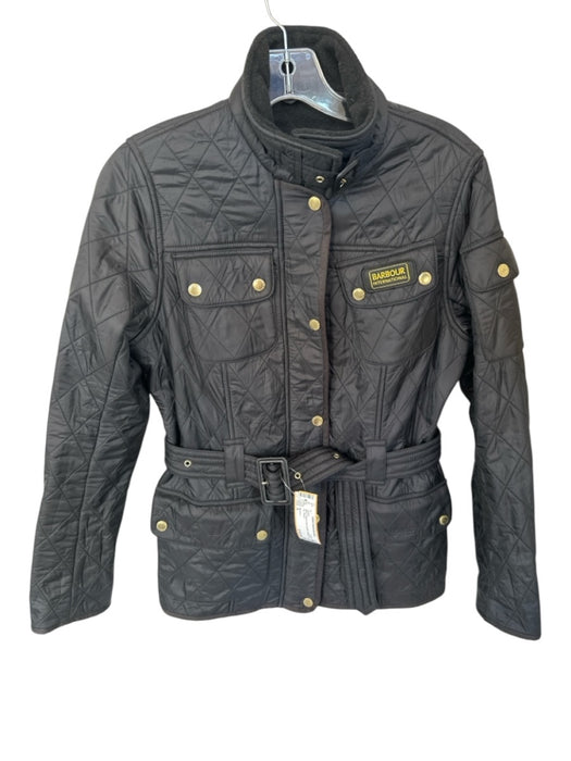 Barbour Size 8 Black Fleece Lined Quilted Belted Full Zip Jacket Black / 8