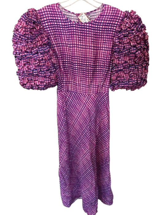 Celia B Size L purple & pink Viscose Blend Short Balloon Sleeve Checkered Dress purple & pink / L