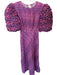 Celia B Size L purple & pink Viscose Blend Short Balloon Sleeve Checkered Dress purple & pink / L