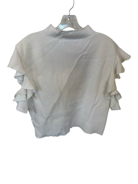 Alice & Olivia Size Est L Ivory Viscose Blend Mock Collar Flutter Sleeve Top Ivory / Est L