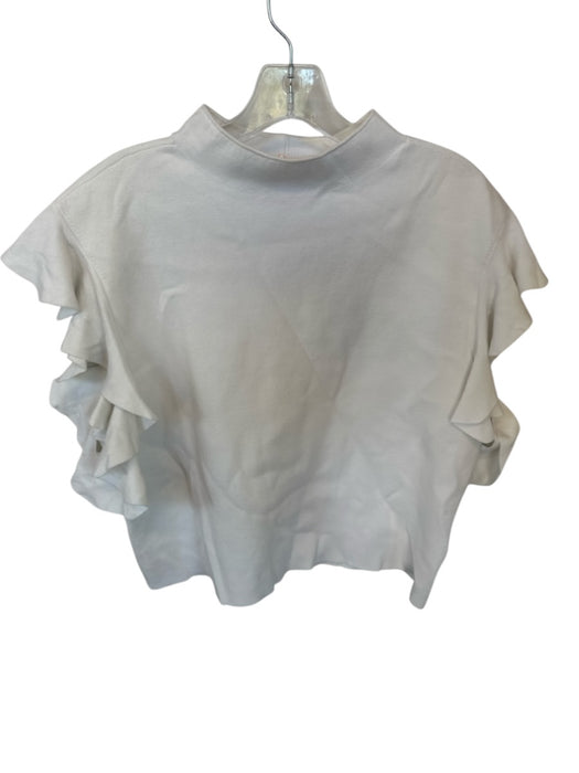 Alice & Olivia Size Est L Ivory Viscose Blend Mock Collar Flutter Sleeve Top Ivory / Est L