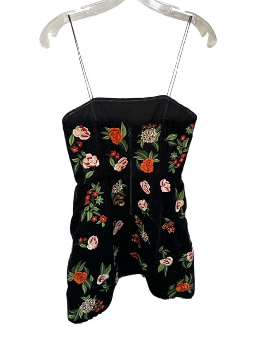 Alice & Olivia Size 6 Black & Green Velvet Strapless Embroidered Flowers Dress Black & Green / 6