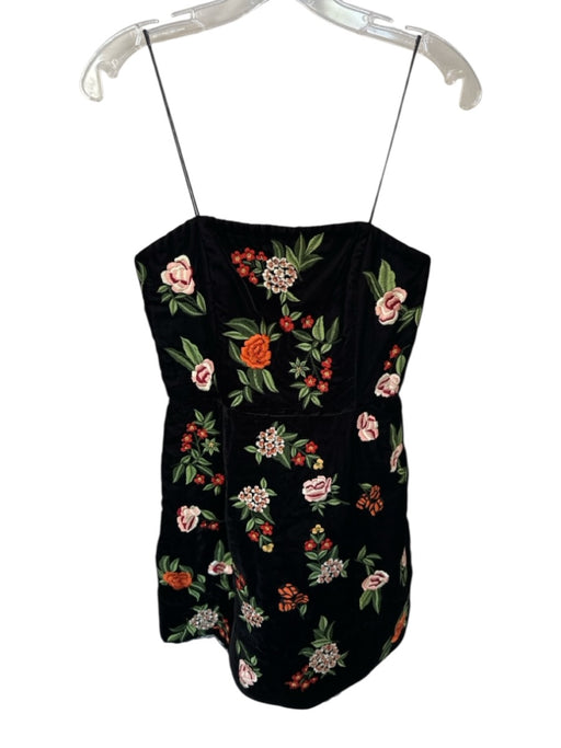 Alice & Olivia Size 6 Black & Green Velvet Strapless Embroidered Flowers Dress Black & Green / 6