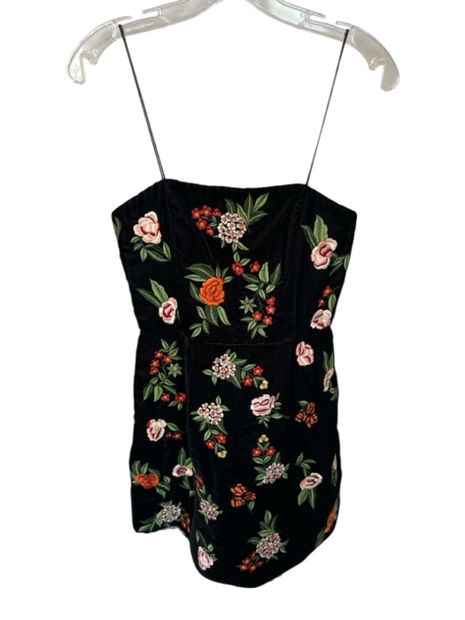 Alice & Olivia Size 6 Black & Green Velvet Strapless Embroidered Flowers Dress Black & Green / 6