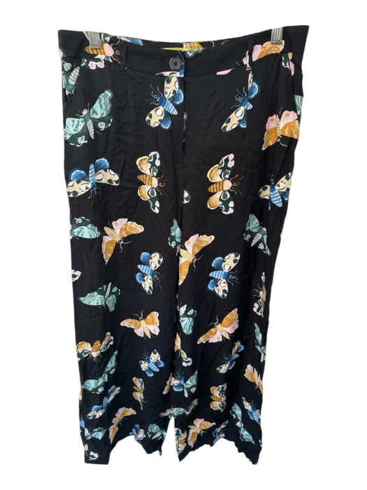 Maeve Size 10 Black & Blue Rayon High Waist Butterflies Wide Leg Pants Black & Blue / 10