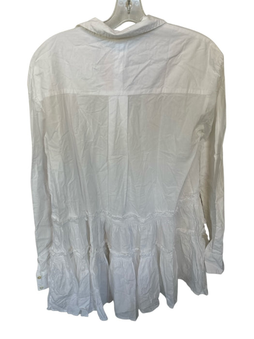 Free People Size M White Cotton Long Sleeve Pleat Detail Button Down Dress White / M