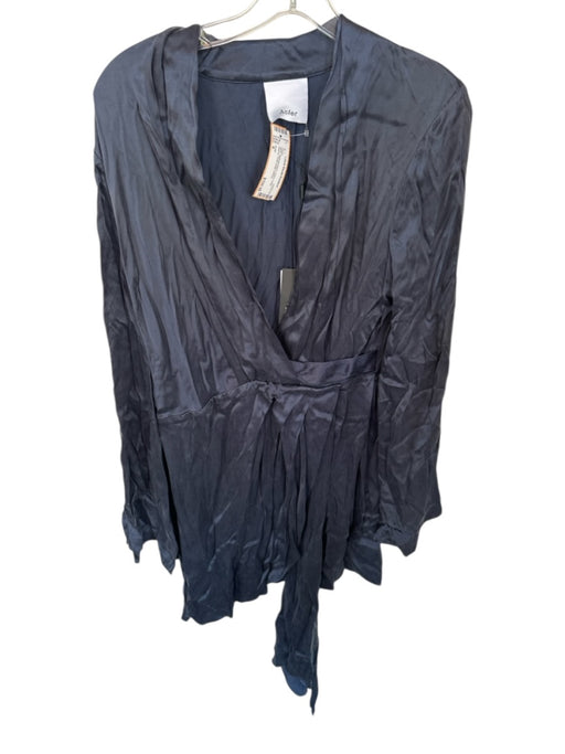 Acler Size 8 Midnight Navy Cupro Long Sleeve Pleat Detail Dress Midnight Navy / 8