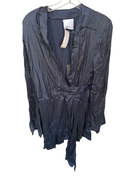 Acler Size 8 Midnight Navy Cupro Long Sleeve Pleat Detail Dress Midnight Navy / 8