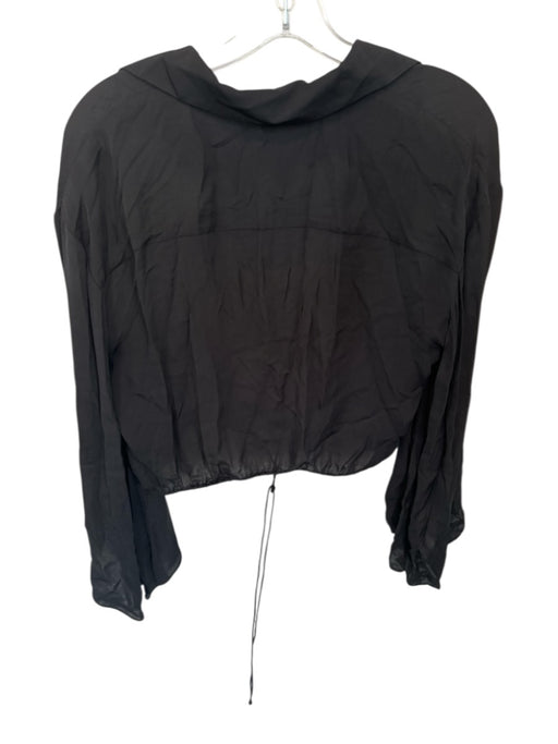 Alice & Olivia Size M Black Viscose Long Sleeve Collar Drawstring Waist Top Black / M