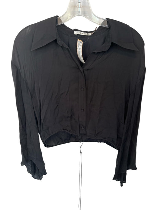 Alice & Olivia Size M Black Viscose Long Sleeve Collar Drawstring Waist Top Black / M