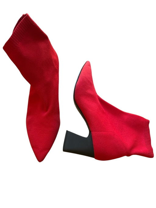 Zara Shoe Size 41 Red Canvas Stretch Block Heel Pointed Toe Booties Red / 41