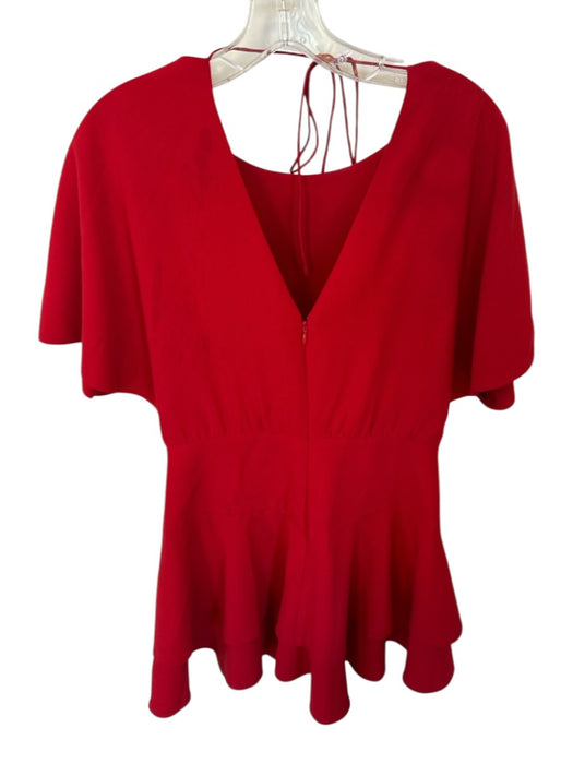 Alice & Olivia Size 6 Red Viscose Short Sleeve Back Tie Back Zip Dress Red / 6