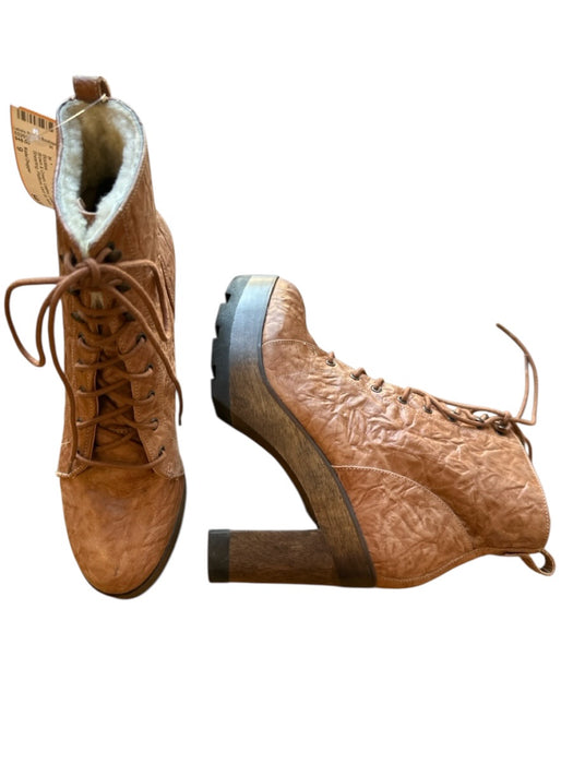 Kelsi Dagger Shoe Size 9 Brown & Cream Leather Crinkle Faux Shearling Booties Brown & Cream / 9