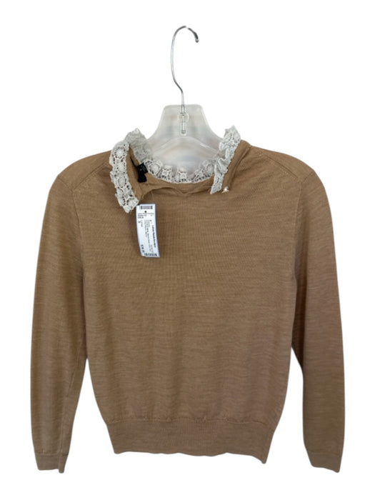 J. Crew Size S Camel & White Merino Wool Lace Trim Long Sleeve Sweater Camel & White / S