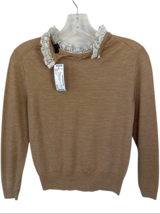 J. Crew Size S Camel & White Merino Wool Lace Trim Long Sleeve Sweater Camel & White / S