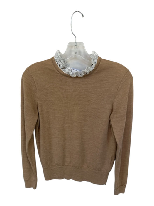 J. Crew Size S Camel & White Merino Wool Lace Trim Long Sleeve Sweater Camel & White / S