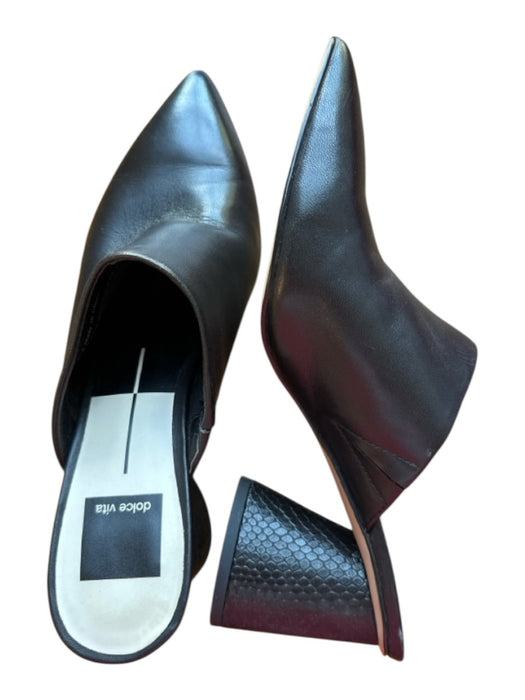 Dolce Vita Shoe Size 6 Black Leather Block Heel Pointed Toe Mules Black / 6