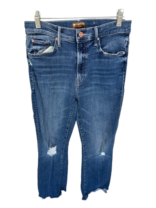 Mother Size 28 Dark Wash Cotton Blend High Waist Distressed Bootcut Jeans Dark Wash / 28