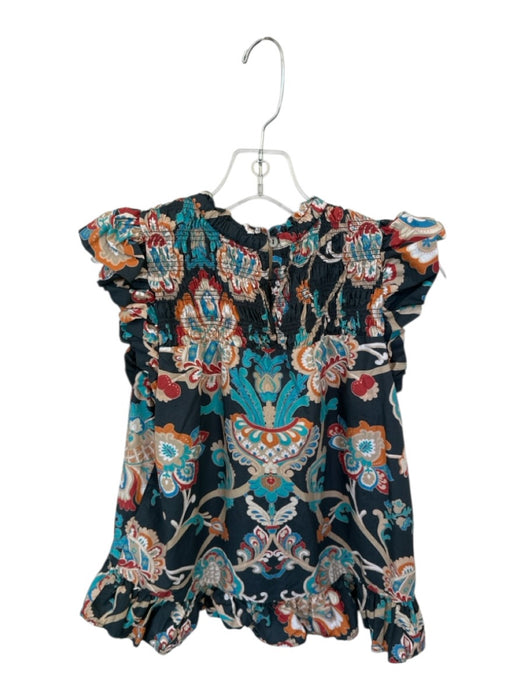 Love The Label Size S Teal & Orange Cotton Flutter Sleeves Botanical Top Teal & Orange / S