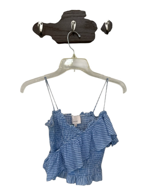 Cinq a Sept Size XS Blue & White Cotton Spaghetti Strap Striped Smocked Top Blue & White / XS