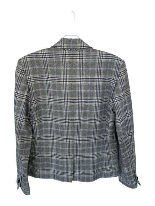 Billy Reid Size 6 Gray & Purple Wool & Cashmere Long Sleeve Plaid Blazer Jacket Gray & Purple / 6