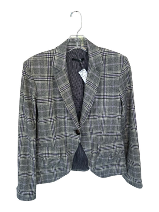 Billy Reid Size 6 Gray & Purple Wool & Cashmere Long Sleeve Plaid Blazer Jacket Gray & Purple / 6