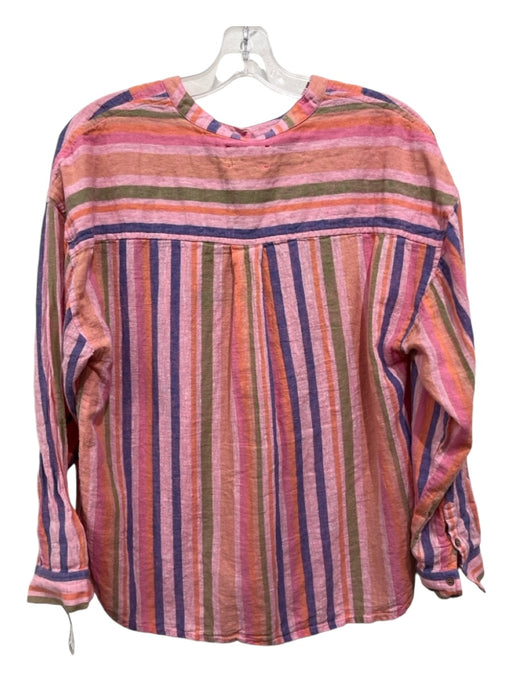 XiRENA Size S Pink & Purple Cotton Half Button Stripe Long Sleeve Top Pink & Purple / S