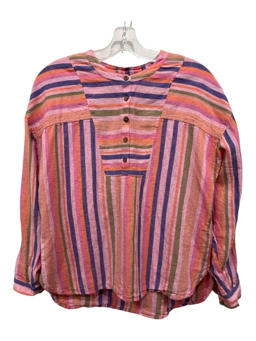 XiRENA Size S Pink & Purple Cotton Half Button Stripe Long Sleeve Top Pink & Purple / S