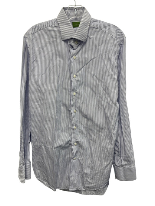 Sid Mashburn Size Est L Blue & White Cotton Striped Button Up Long Sleeve Shirt Blue & White / Est L