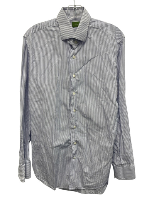 Sid Mashburn Size Est L Blue & White Cotton Striped Button Up Long Sleeve Shirt Blue & White / Est L