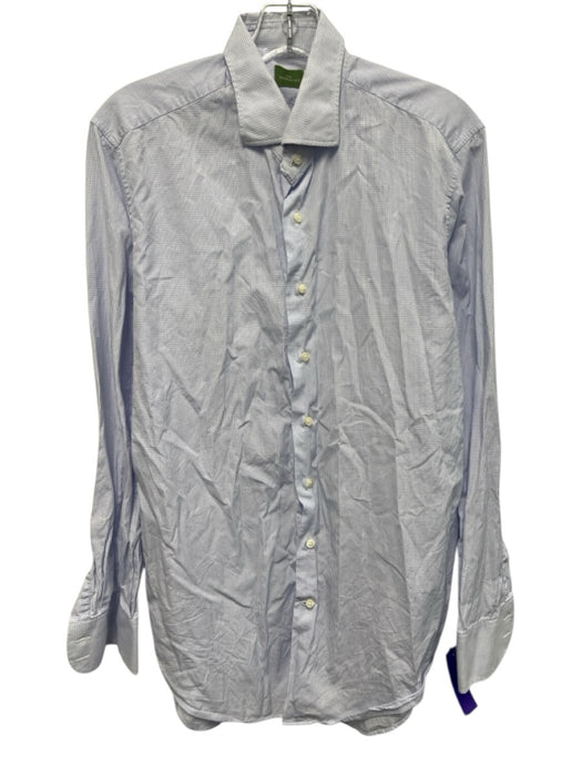Sid Mashburn Size Est L White & Blue Cotton Grid Button Up Long Sleeve Shirt White & Blue / Est L