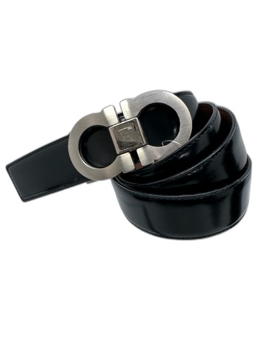 Ferragamo Black Leather Solid Reversible Men's Belt Black