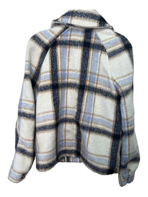 Bagatelle Size M White Blue Beige Polyester Blend Plaid Front Zip Fuzzy Jacket White Blue Beige / M