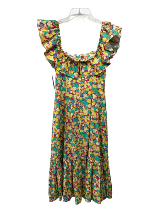 Rixo Size XXS Yellow, Green, Multi Cotton Ruffle Popover Shell Print Midi Dress Yellow, Green, Multi / XXS