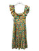 Rixo Size XXS Yellow, Green, Multi Cotton Ruffle Popover Shell Print Midi Dress Yellow, Green, Multi / XXS