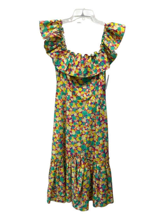 Rixo Size XXS Yellow, Green, Multi Cotton Ruffle Popover Shell Print Midi Dress Yellow, Green, Multi / XXS