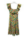 Rixo Size XXS Yellow, Green, Multi Cotton Ruffle Popover Shell Print Midi Dress Yellow, Green, Multi / XXS