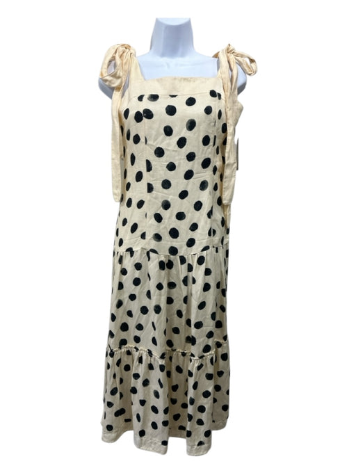 Agua Bendita Size S Beige & Black Rayon & Linen Tie Straps Polka Dot Midi Dress Beige & Black / S