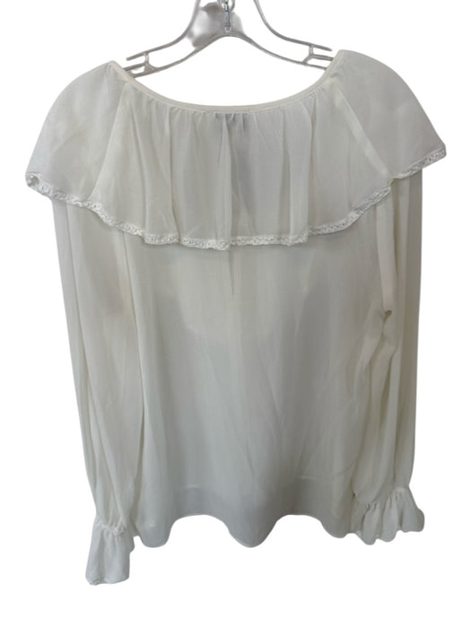 Show Me Your Mumu Size M White Polyester Sheer Ruffles Button Lace Detail Top White / M